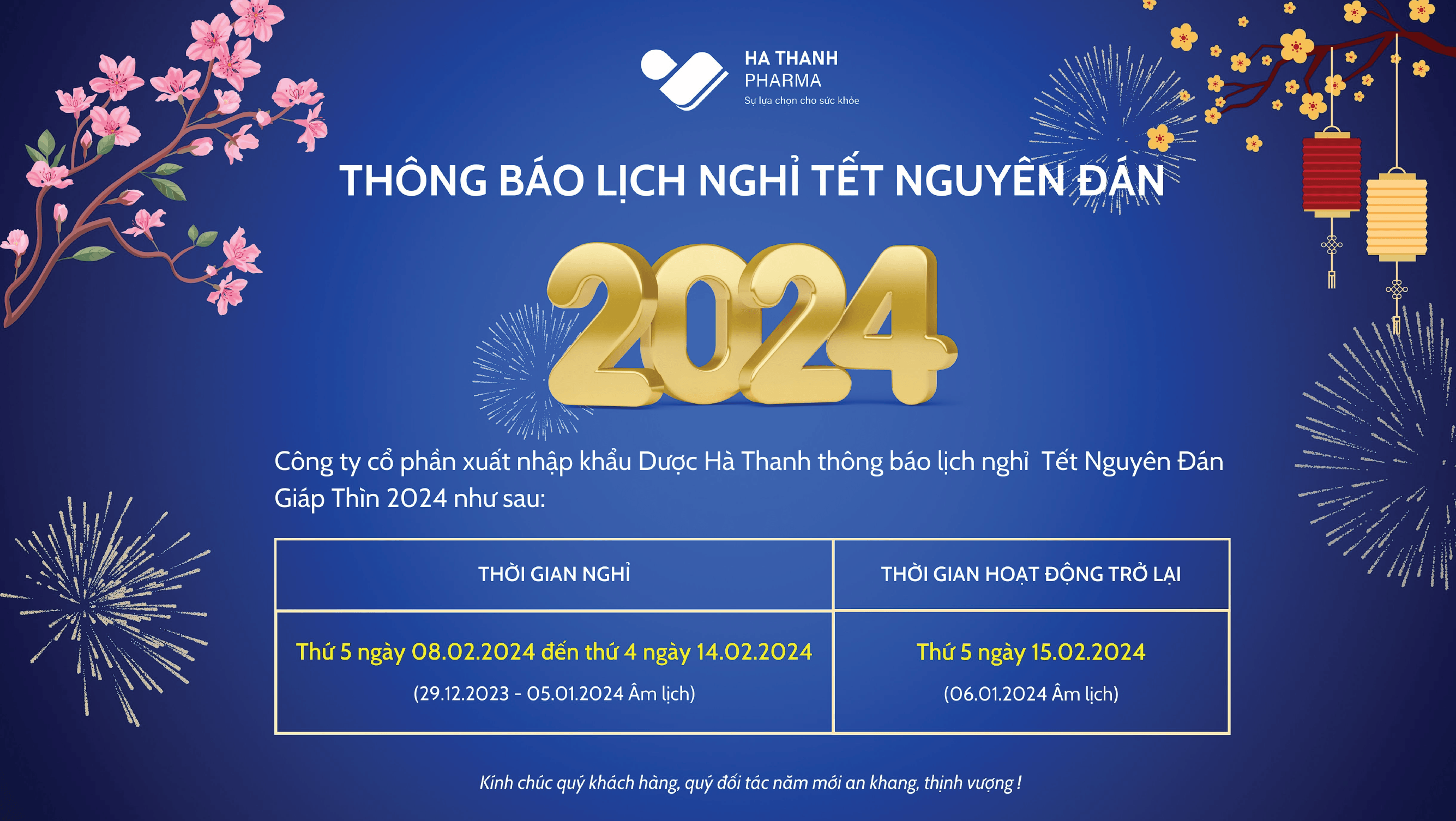 [THÔNG BÁO] LỊCH NGHỈ TẾT NGUYÊN ĐÁN 2024